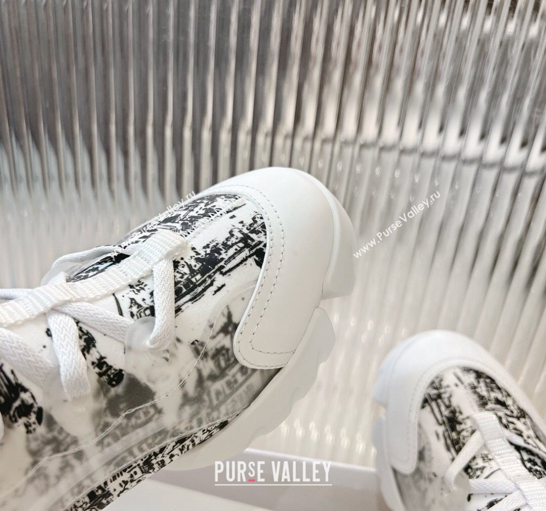 Dior D-Connect Sneaker in Plan de Paris Printed Technical Fabric White/Black 2024 0905 (MD-240905045)