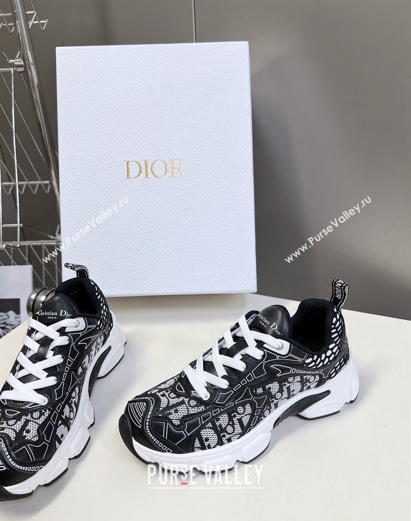 Dior Vibe Sneakers in Mesh Printed with Oblique Motif and Leather-Effect Panels Black2 2024 (MD-240905046)