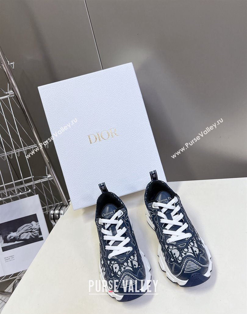 Dior Vibe Sneakers in Mesh Printed with Oblique Motif and Leather-Effect Panels Dark Blue 2024 (MD-240905047)