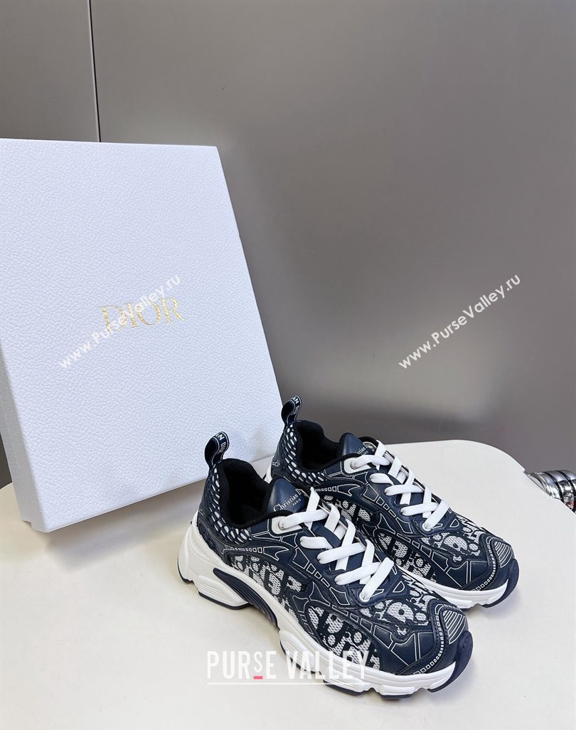 Dior Vibe Sneakers in Mesh Printed with Oblique Motif and Leather-Effect Panels Dark Blue 2024 (MD-240905047)