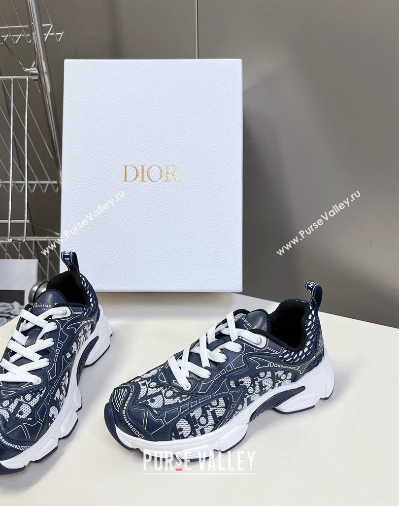 Dior Vibe Sneakers in Mesh Printed with Oblique Motif and Leather-Effect Panels Dark Blue 2024 (MD-240905047)