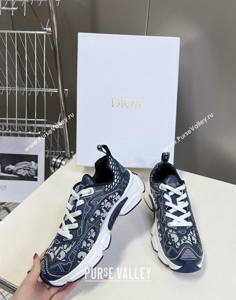 Dior Vibe Sneakers in Mesh Printed with Oblique Motif and Leather-Effect Panels Dark Blue 2024 (MD-240905047)