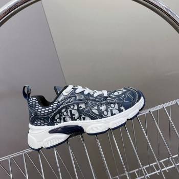 Dior Vibe Sneakers in Mesh Printed with Oblique Motif and Leather-Effect Panels Dark Blue 2024 (MD-240905047)