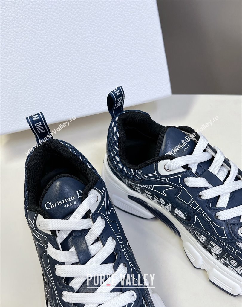 Dior Vibe Sneakers in Mesh Printed with Oblique Motif and Leather-Effect Panels Dark Blue 2024 (MD-240905047)