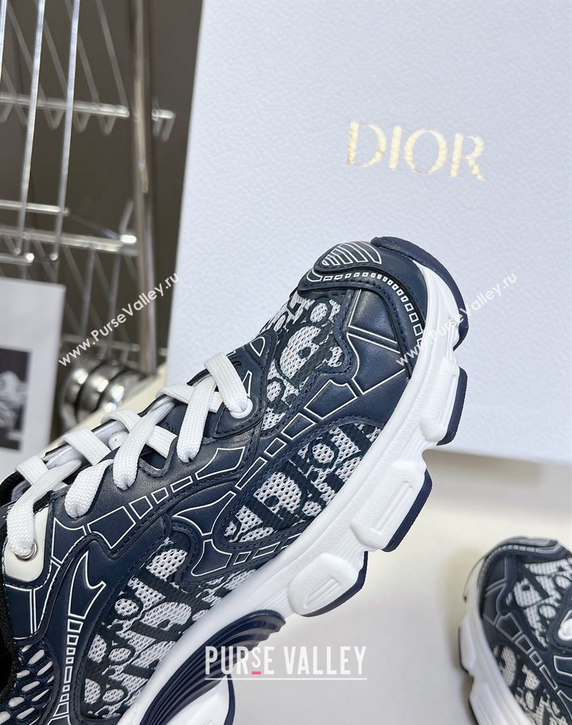 Dior Vibe Sneakers in Mesh Printed with Oblique Motif and Leather-Effect Panels Dark Blue 2024 (MD-240905047)