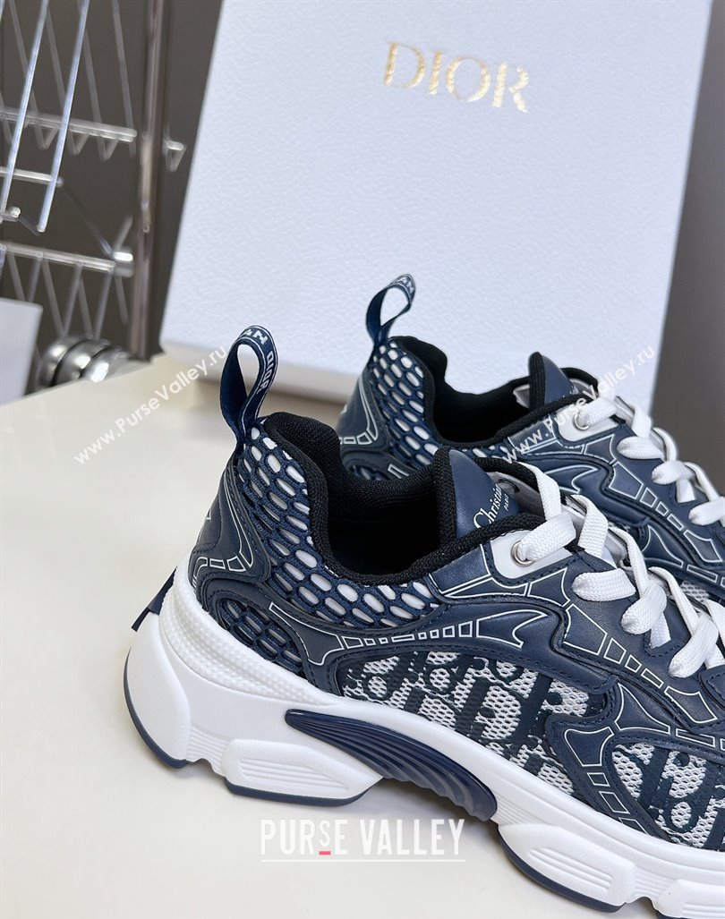 Dior Vibe Sneakers in Mesh Printed with Oblique Motif and Leather-Effect Panels Dark Blue 2024 (MD-240905047)