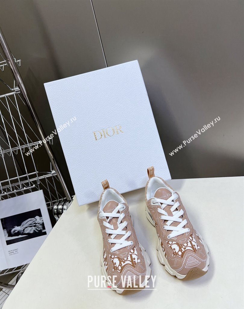 Dior Vibe Sneakers in Mesh Printed with Oblique Motif and Leather-Effect Panels Light Pink 2024 (MD-240905048)