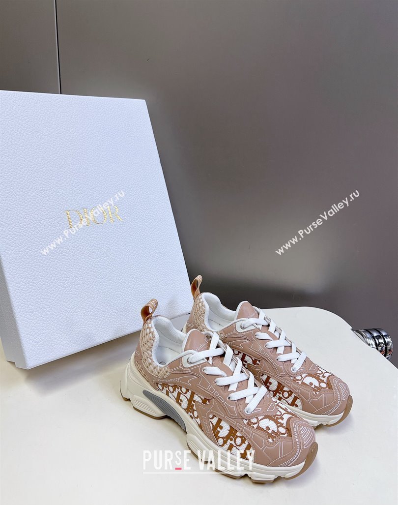 Dior Vibe Sneakers in Mesh Printed with Oblique Motif and Leather-Effect Panels Light Pink 2024 (MD-240905048)