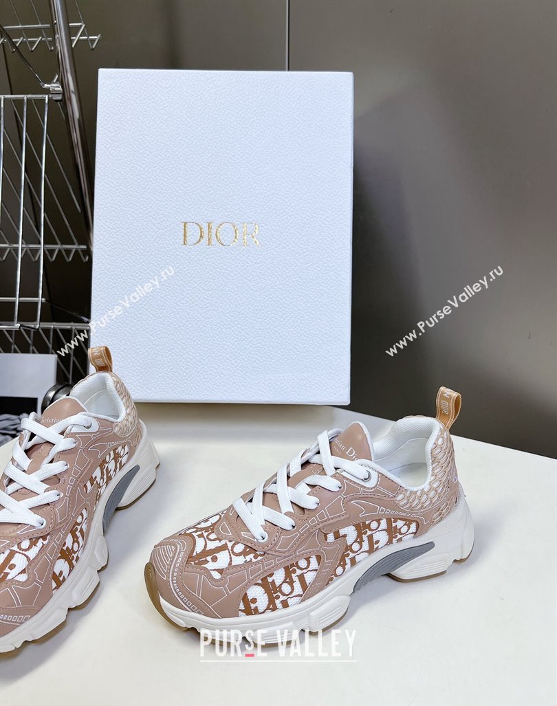 Dior Vibe Sneakers in Mesh Printed with Oblique Motif and Leather-Effect Panels Light Pink 2024 (MD-240905048)