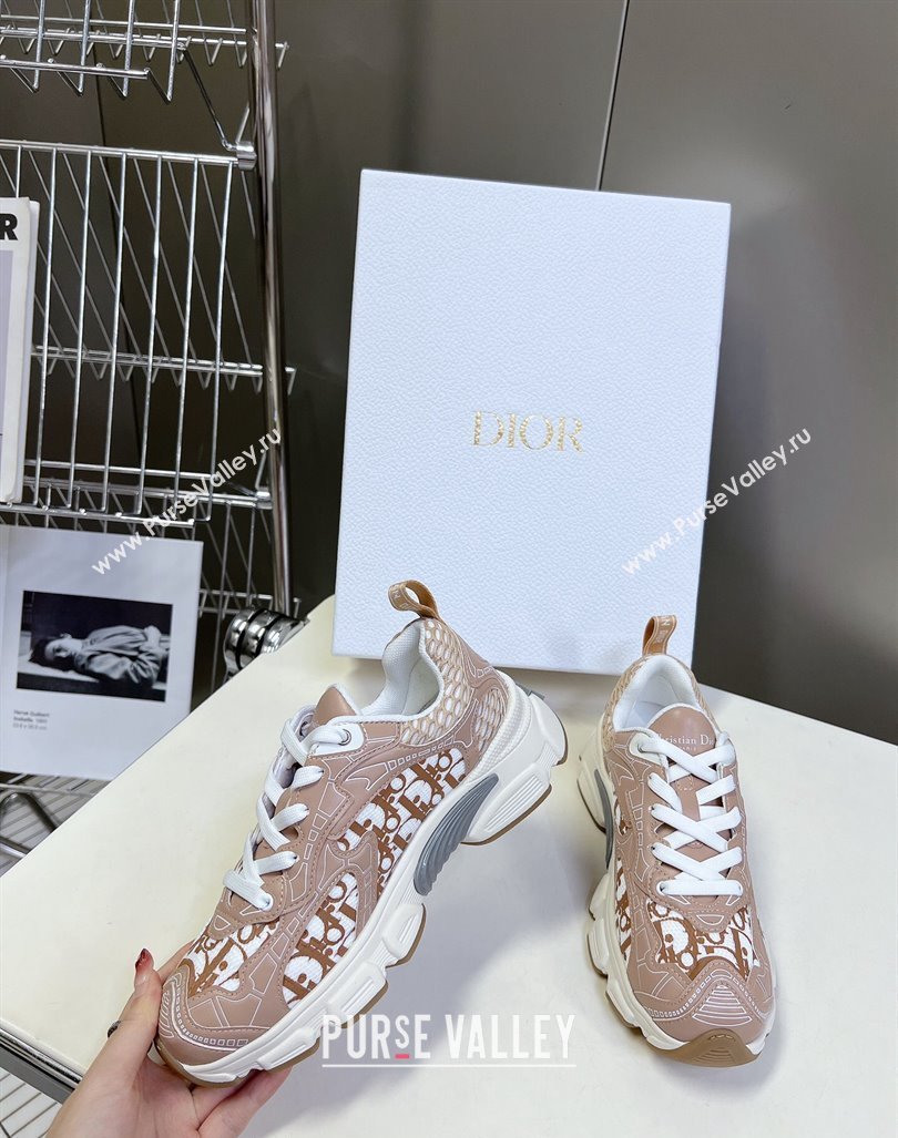 Dior Vibe Sneakers in Mesh Printed with Oblique Motif and Leather-Effect Panels Light Pink 2024 (MD-240905048)