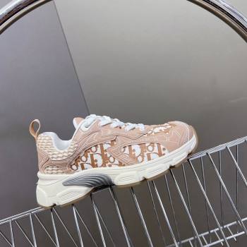 Dior Vibe Sneakers in Mesh Printed with Oblique Motif and Leather-Effect Panels Light Pink 2024 (MD-240905048)