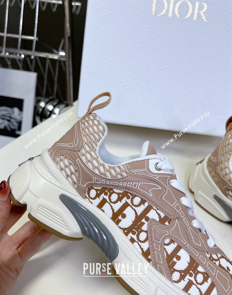 Dior Vibe Sneakers in Mesh Printed with Oblique Motif and Leather-Effect Panels Light Pink 2024 (MD-240905048)