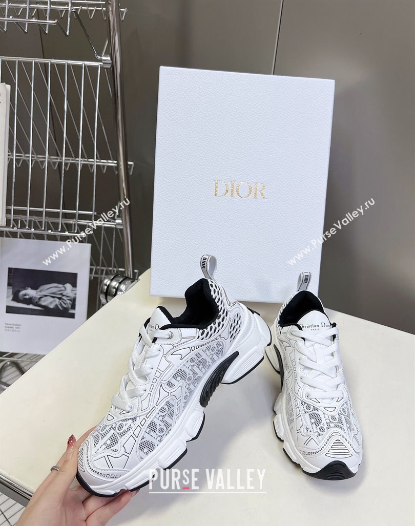 Dior Vibe Sneakers in Mesh Printed with Oblique Motif and Leather-Effect Panels White/Black 2024 (MD-240905050)