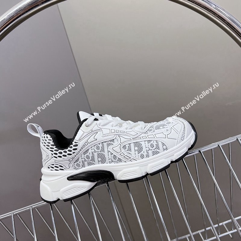 Dior Vibe Sneakers in Mesh Printed with Oblique Motif and Leather-Effect Panels White/Black 2024 (MD-240905050)