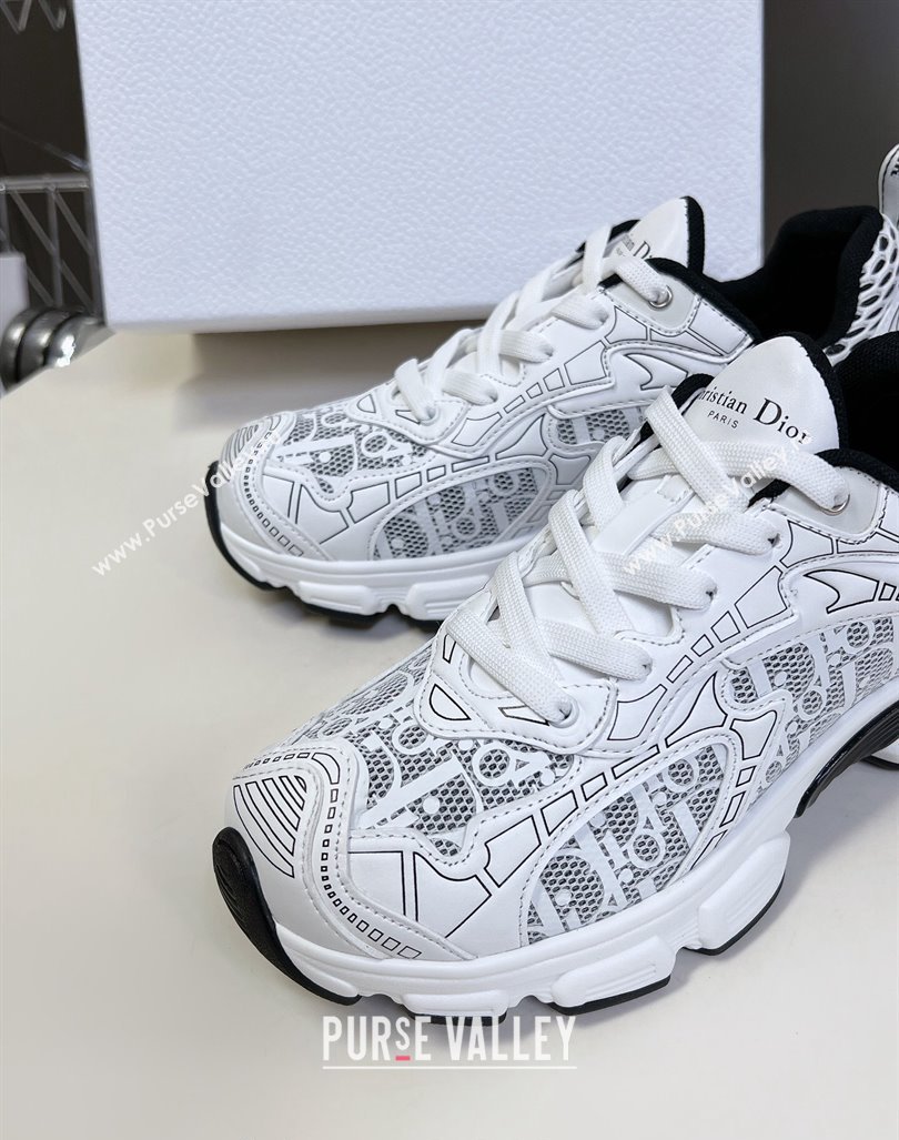 Dior Vibe Sneakers in Mesh Printed with Oblique Motif and Leather-Effect Panels White/Black 2024 (MD-240905050)