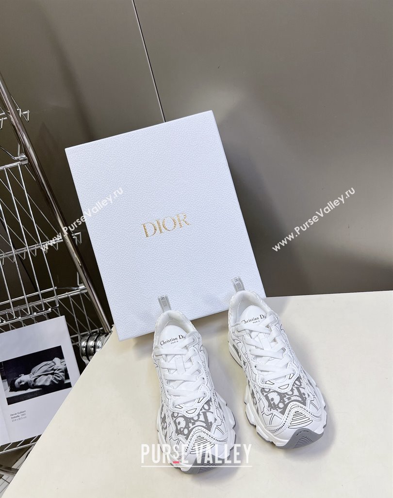 Dior Vibe Sneakers in Mesh Printed with Oblique Motif and Leather-Effect Panels White/Grey 2024 (MD-240905051)