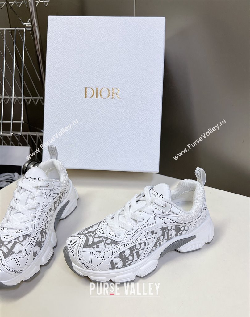 Dior Vibe Sneakers in Mesh Printed with Oblique Motif and Leather-Effect Panels White/Grey 2024 (MD-240905051)