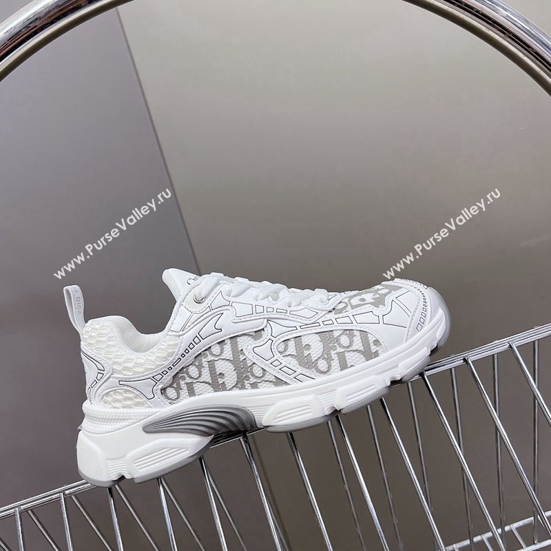 Dior Vibe Sneakers in Mesh Printed with Oblique Motif and Leather-Effect Panels White/Grey 2024 (MD-240905051)