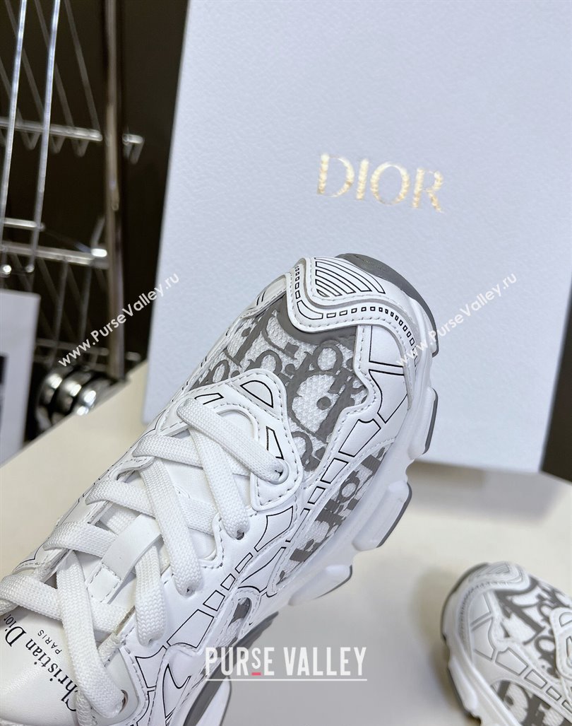 Dior Vibe Sneakers in Mesh Printed with Oblique Motif and Leather-Effect Panels White/Grey 2024 (MD-240905051)