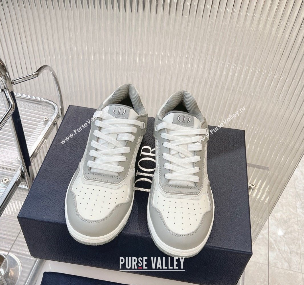 Dior B27 Low-Top Sneakers in Smooth Calfskin and Oblique Galaxy Leather Light Grey 2024 0905 (MD-240905060)