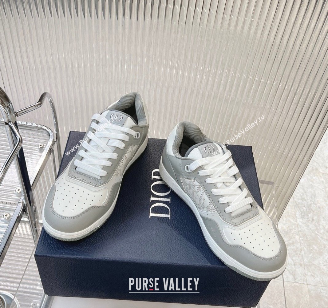 Dior B27 Low-Top Sneakers in Smooth Calfskin and Oblique Galaxy Leather Light Grey 2024 0905 (MD-240905060)