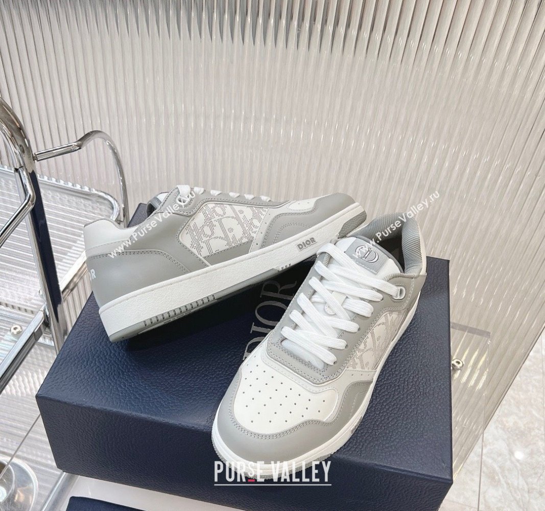 Dior B27 Low-Top Sneakers in Smooth Calfskin and Oblique Galaxy Leather Light Grey 2024 0905 (MD-240905060)