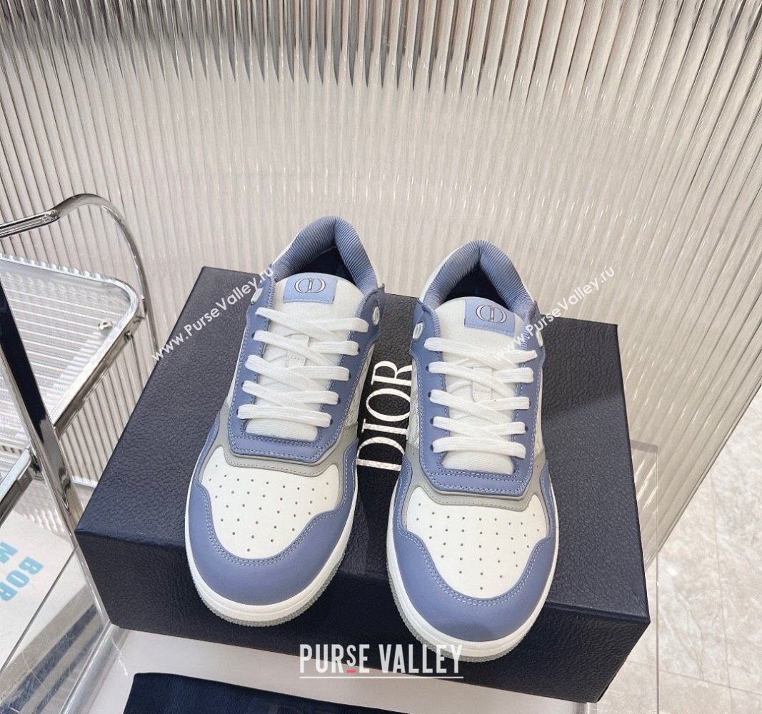 Dior B27 Low-Top Sneakers in Smooth Calfskin and Oblique Galaxy Leather Light Blue 2024 0905 (MD-240905061)