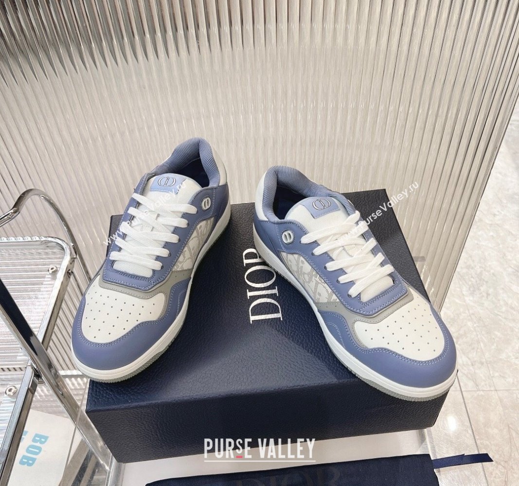 Dior B27 Low-Top Sneakers in Smooth Calfskin and Oblique Galaxy Leather Light Blue 2024 0905 (MD-240905061)