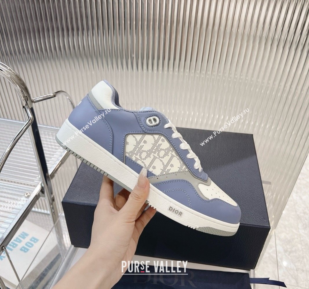 Dior B27 Low-Top Sneakers in Smooth Calfskin and Oblique Galaxy Leather Light Blue 2024 0905 (MD-240905061)