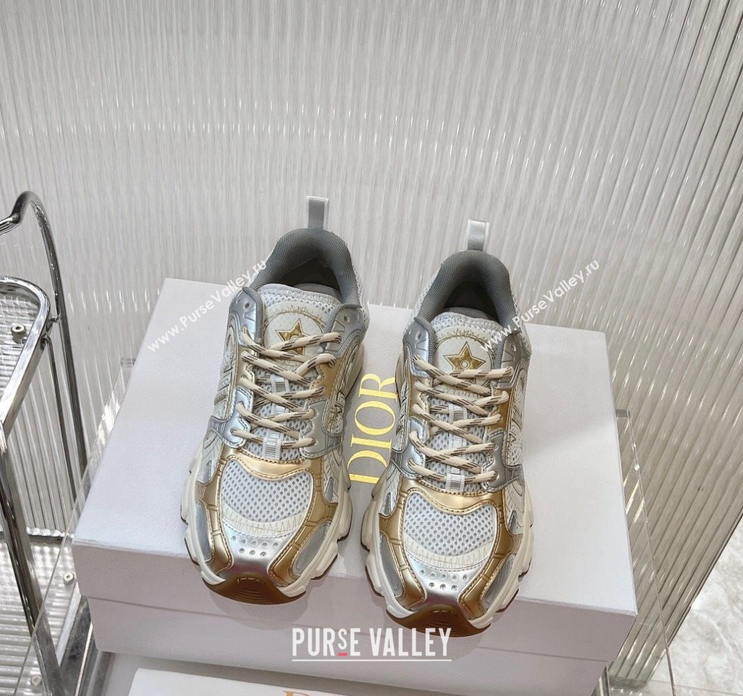 Dior Chrono Sneakers 4cm in Mesh with Laminated Leather-Effect Panels Rose Gold/Silver 2024 (MD-240905052)