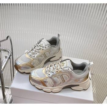 Dior Chrono Sneakers 4cm in Mesh with Laminated Leather-Effect Panels Rose Gold/Silver 2024 (MD-240905052)