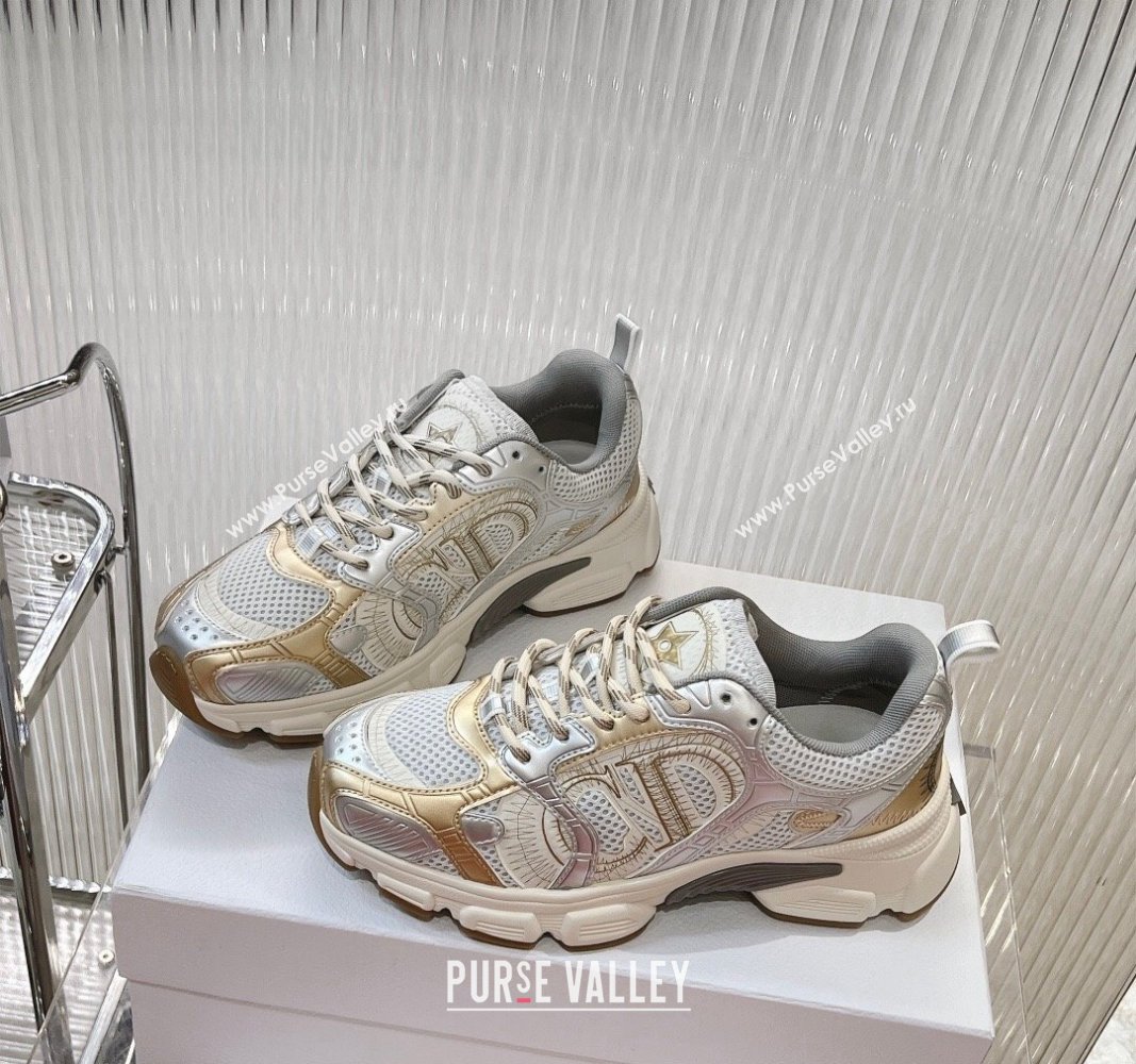 Dior Chrono Sneakers 4cm in Mesh with Laminated Leather-Effect Panels Rose Gold/Silver 2024 (MD-240905052)