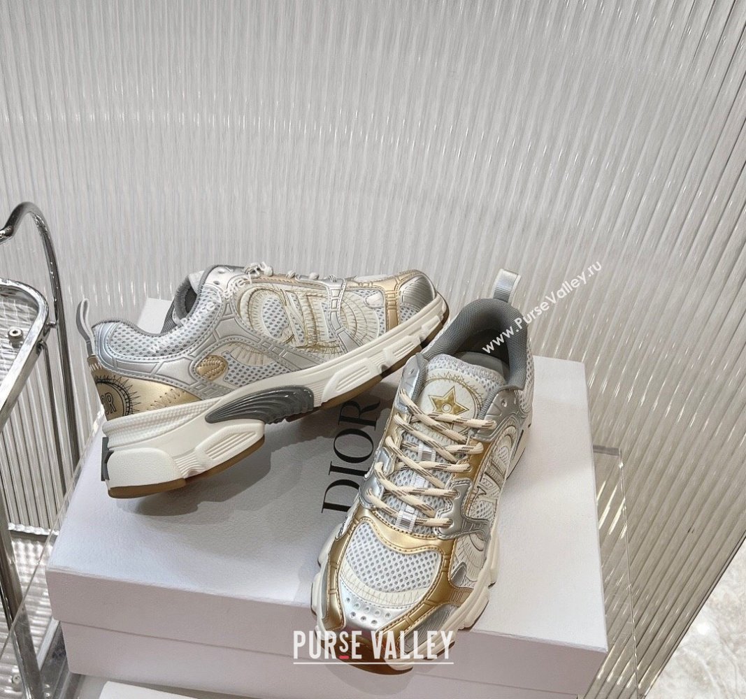 Dior Chrono Sneakers 4cm in Mesh with Laminated Leather-Effect Panels Rose Gold/Silver 2024 (MD-240905052)