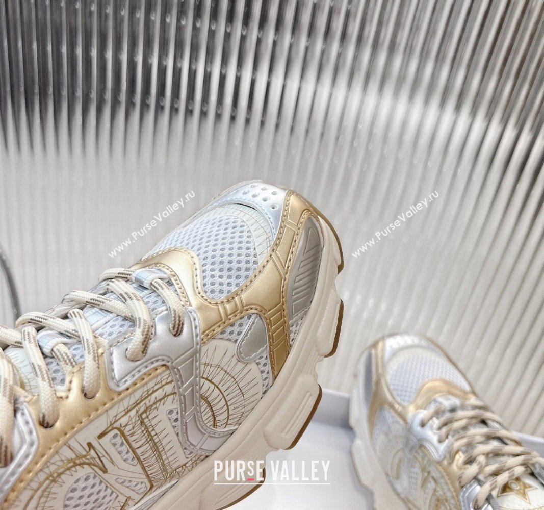 Dior Chrono Sneakers 4cm in Mesh with Laminated Leather-Effect Panels Rose Gold/Silver 2024 (MD-240905052)