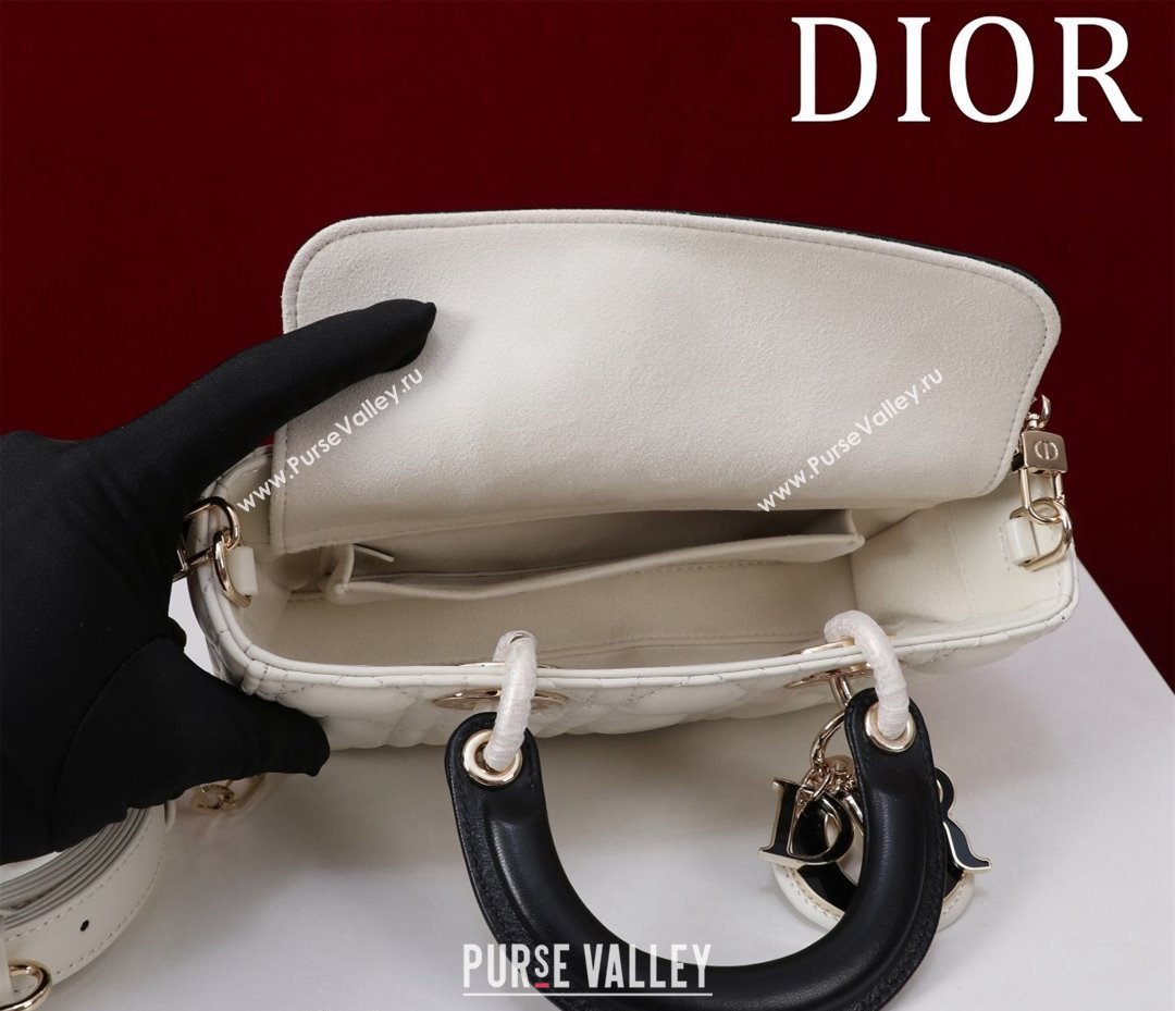 Dior Small Lady D-Joy Bag in Two-Tone Cannage Lambskin White/Black 2024 M0541 (XXG-240923069)