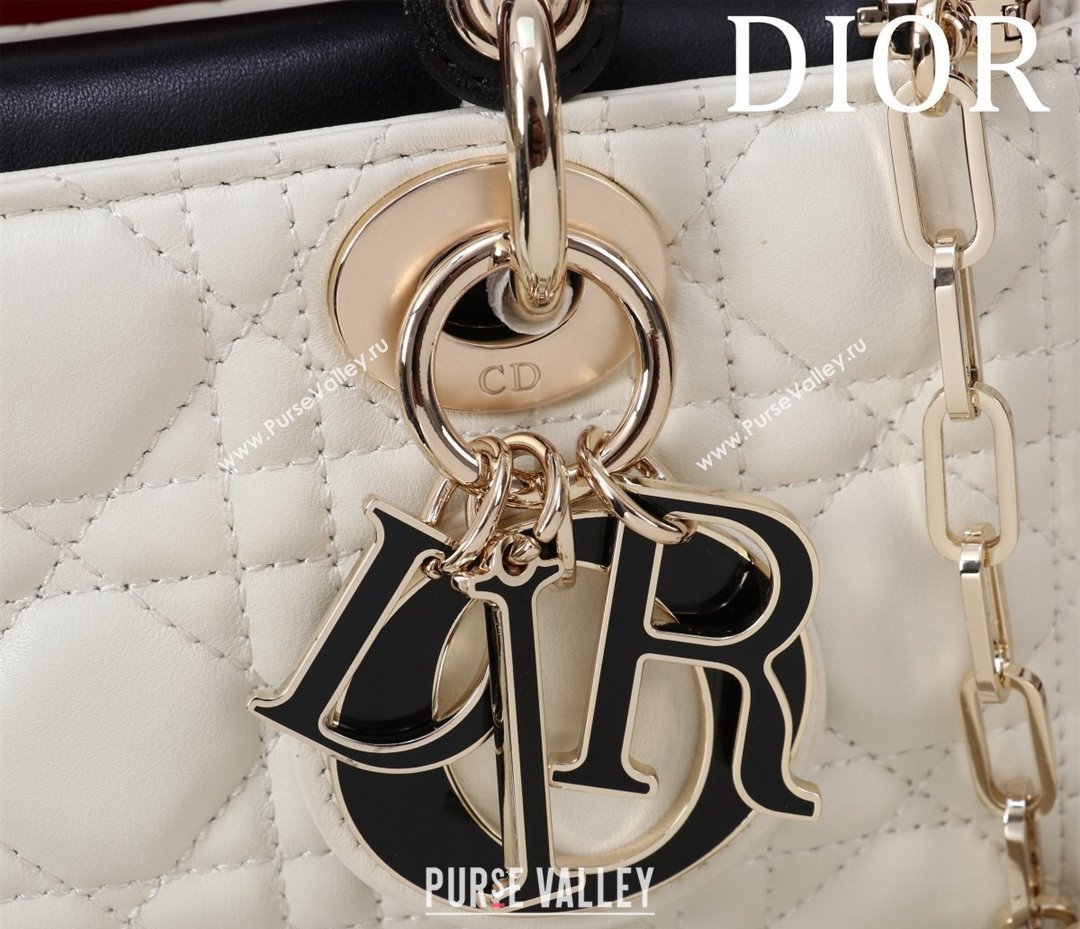 Dior Small Lady D-Joy Bag in Two-Tone Cannage Lambskin White/Black 2024 M0541 (XXG-240923069)