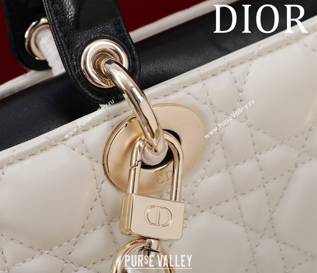 Dior Small Lady D-Joy Bag in Two-Tone Cannage Lambskin White/Black 2024 M0541 (XXG-240923069)