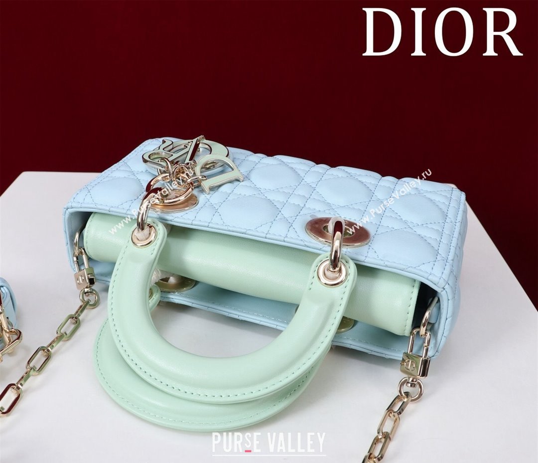 Dior Small Lady D-Joy Bag in Two-Tone Cannage Lambskin Blue/Geen 2024 M0541 (XXG-240923070)