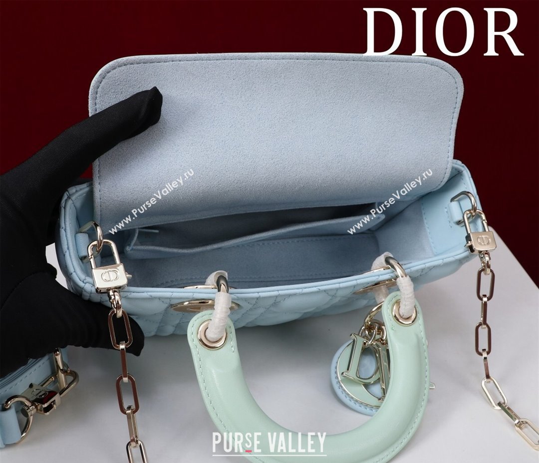 Dior Small Lady D-Joy Bag in Two-Tone Cannage Lambskin Blue/Geen 2024 M0541 (XXG-240923070)