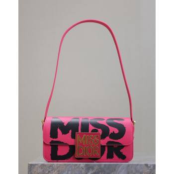 Dior Miss Dior Flap Bag in Miss Dior Graffiti Printed Calfskin Fuchsia Pink/Black 2024 DR2610 (XXG-240923090)