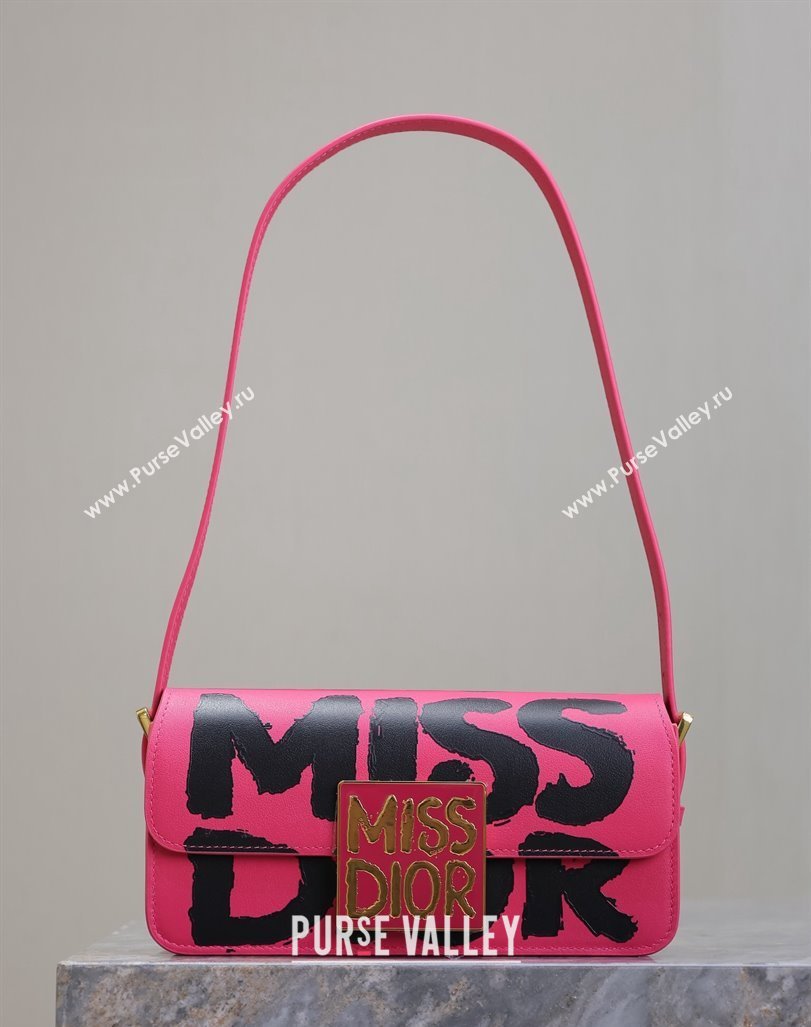 Dior Miss Dior Flap Bag in Miss Dior Graffiti Printed Calfskin Fuchsia Pink/Black 2024 DR2610 (XXG-240923090)