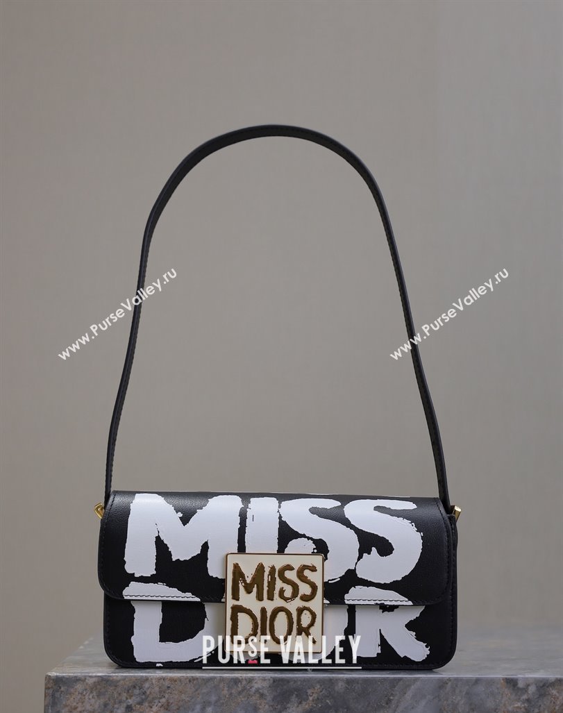 Dior Miss Dior Flap Bag in Miss Dior Graffiti Printed Calfskin Black/White2 2024 DR2610 (XXG-240923092)