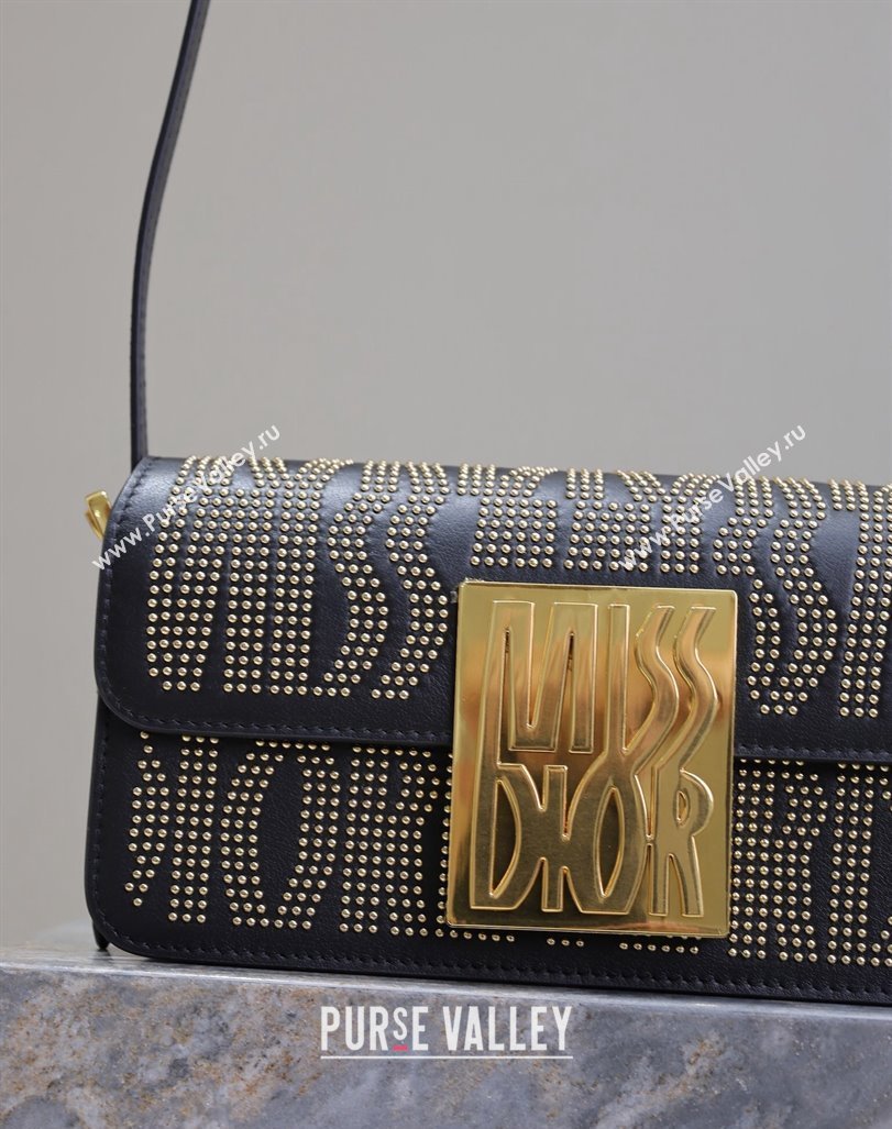 Dior Miss Dior Flap Bag in Black Miss Dior Allover Calfskin with Gold-Finish Studs 2024 DR2610 (XXG-240923093)