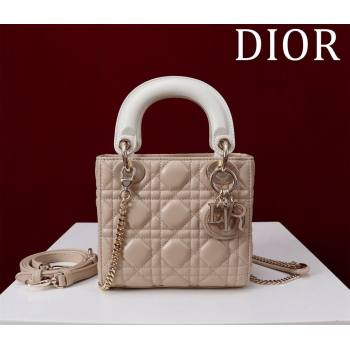 Dior Mini Lady Dior Bag in Two-Tone Cannage Lambskin Beige/White 2024 M0505 (XXG-240923071)