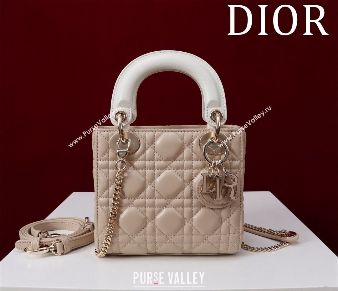 Dior Mini Lady Dior Bag in Two-Tone Cannage Lambskin Beige/White 2024 M0505 (XXG-240923071)