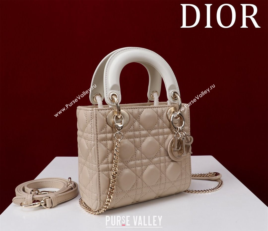 Dior Mini Lady Dior Bag in Two-Tone Cannage Lambskin Beige/White 2024 M0505 (XXG-240923071)