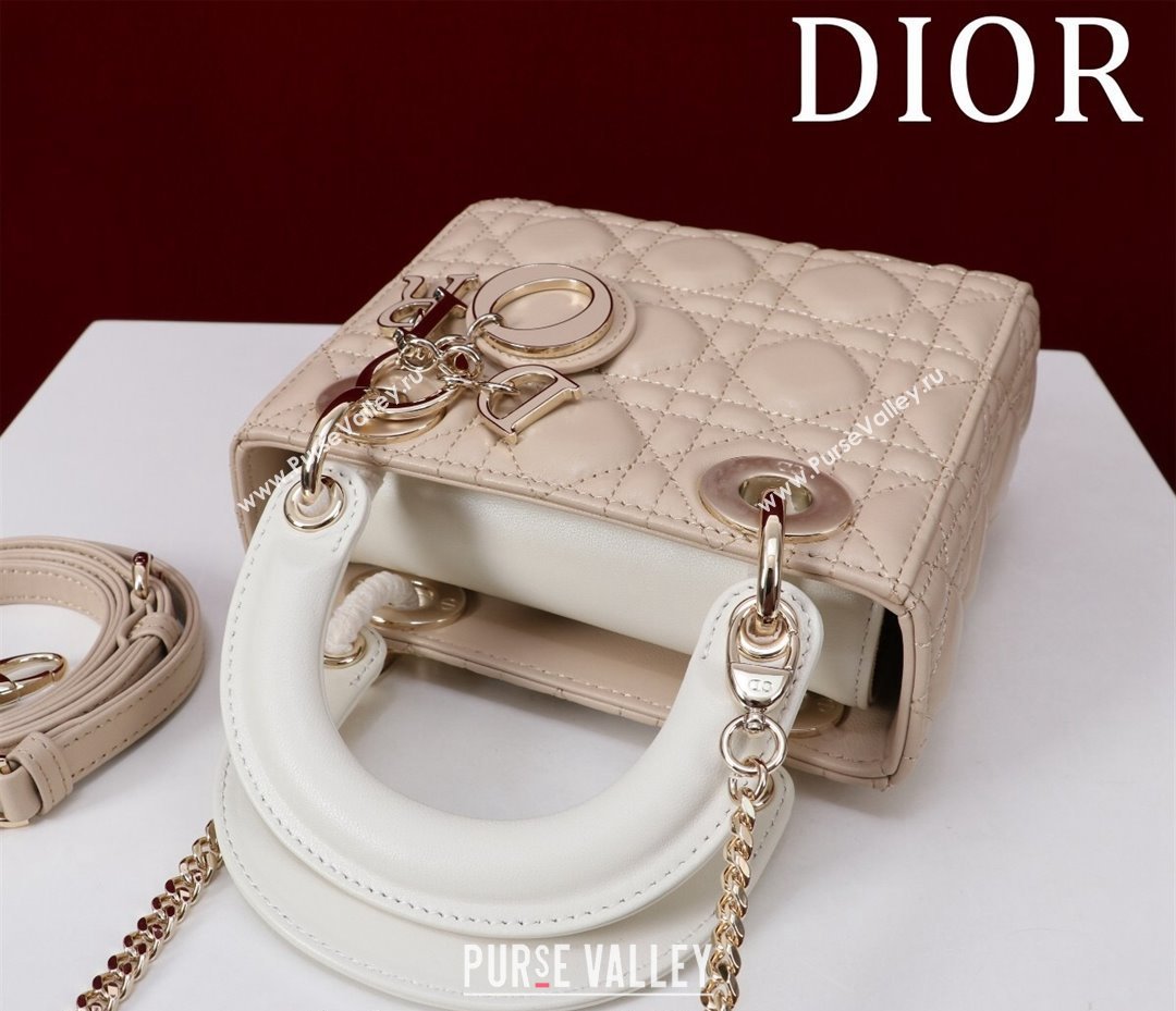 Dior Mini Lady Dior Bag in Two-Tone Cannage Lambskin Beige/White 2024 M0505 (XXG-240923071)