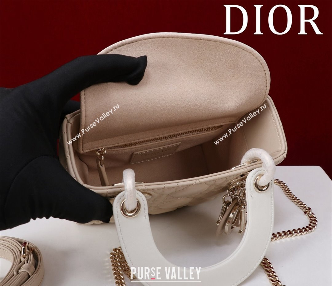 Dior Mini Lady Dior Bag in Two-Tone Cannage Lambskin Beige/White 2024 M0505 (XXG-240923071)