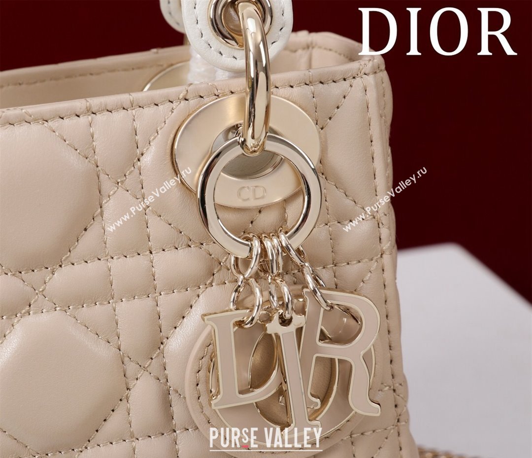 Dior Mini Lady Dior Bag in Two-Tone Cannage Lambskin Beige/White 2024 M0505 (XXG-240923071)