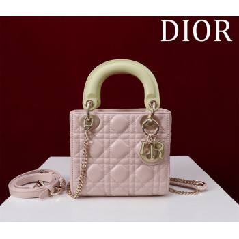 Dior Mini Lady Dior Bag in Two-Tone Cannage Lambskin Pink/Green 2024 M0505 (XXG-240923072)